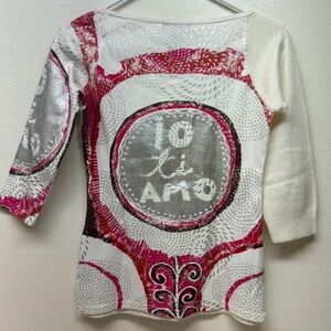 Vintage Custo Barcelona White, Red and Silver Top